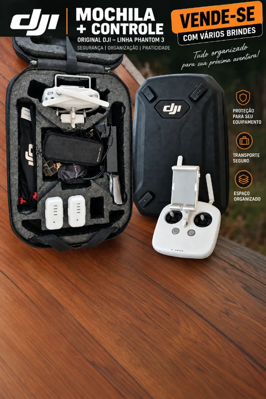 MOCHILA E CONTROLE DO DRONE DJI Phantom 3 Professional