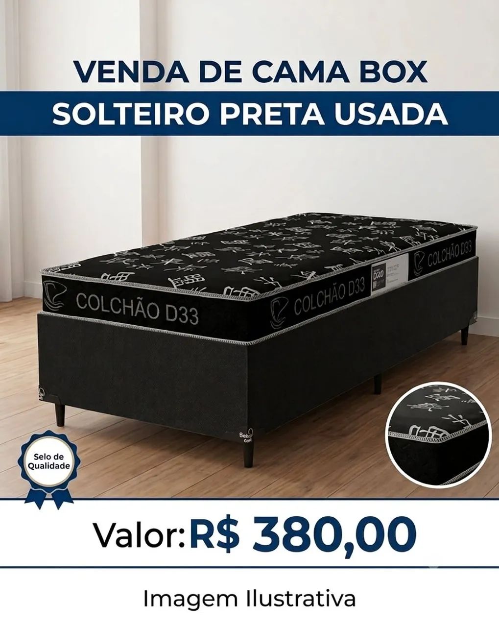 Cama Box Solteiro Usada - Preta