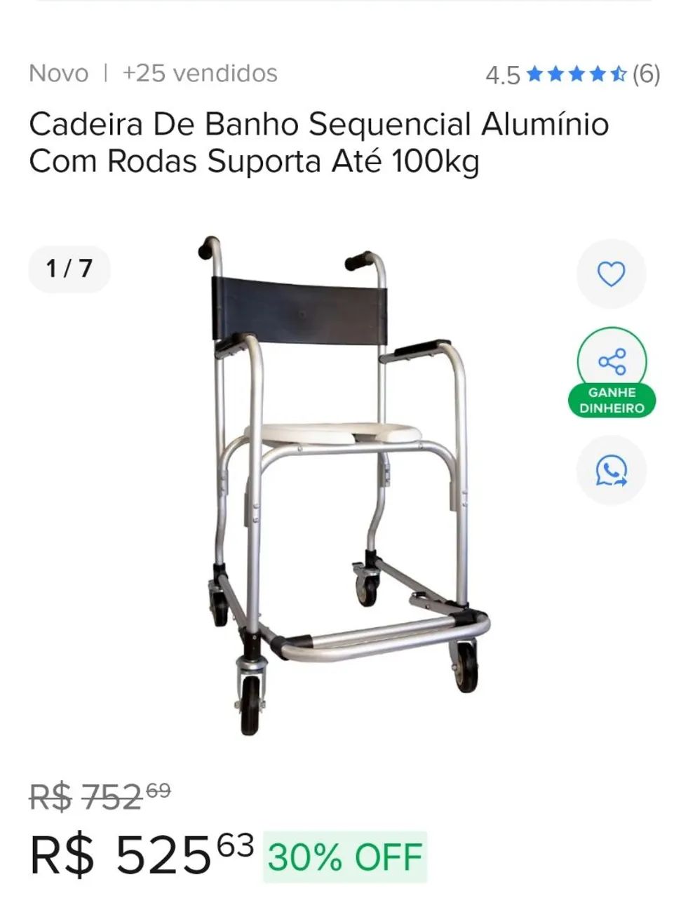 Cadeira De Banho Sequencial Alumínio
Com Rodas Suporta Até 100kg