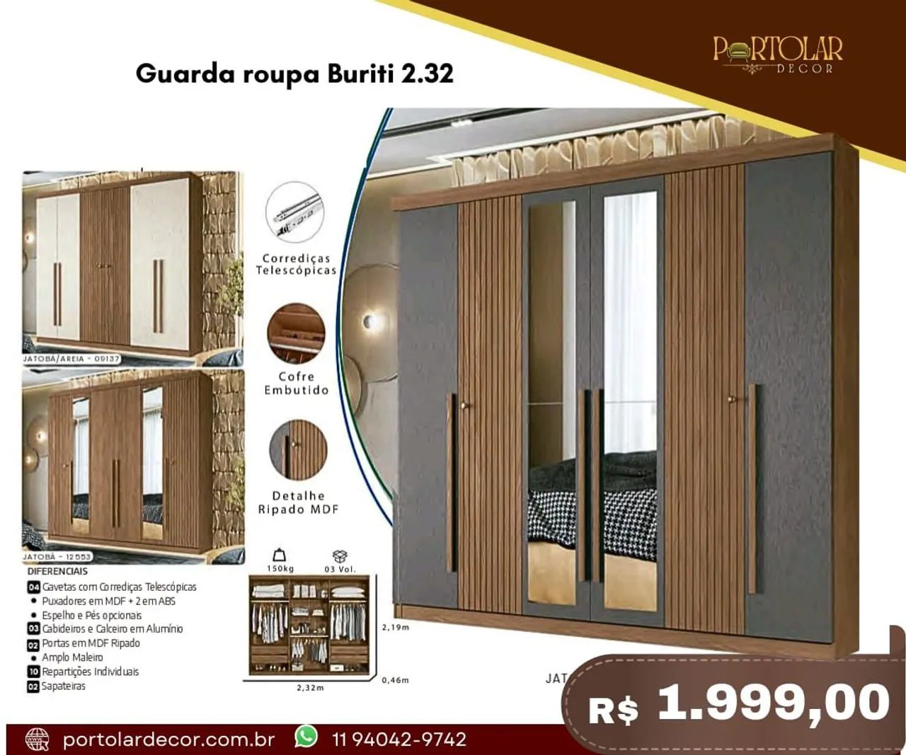Guarda Roupa Buriti 2.32 - à pronta entrega 