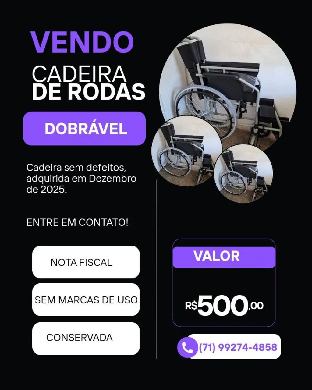 VENDO CADEIRA DE RODA SEMINOVA