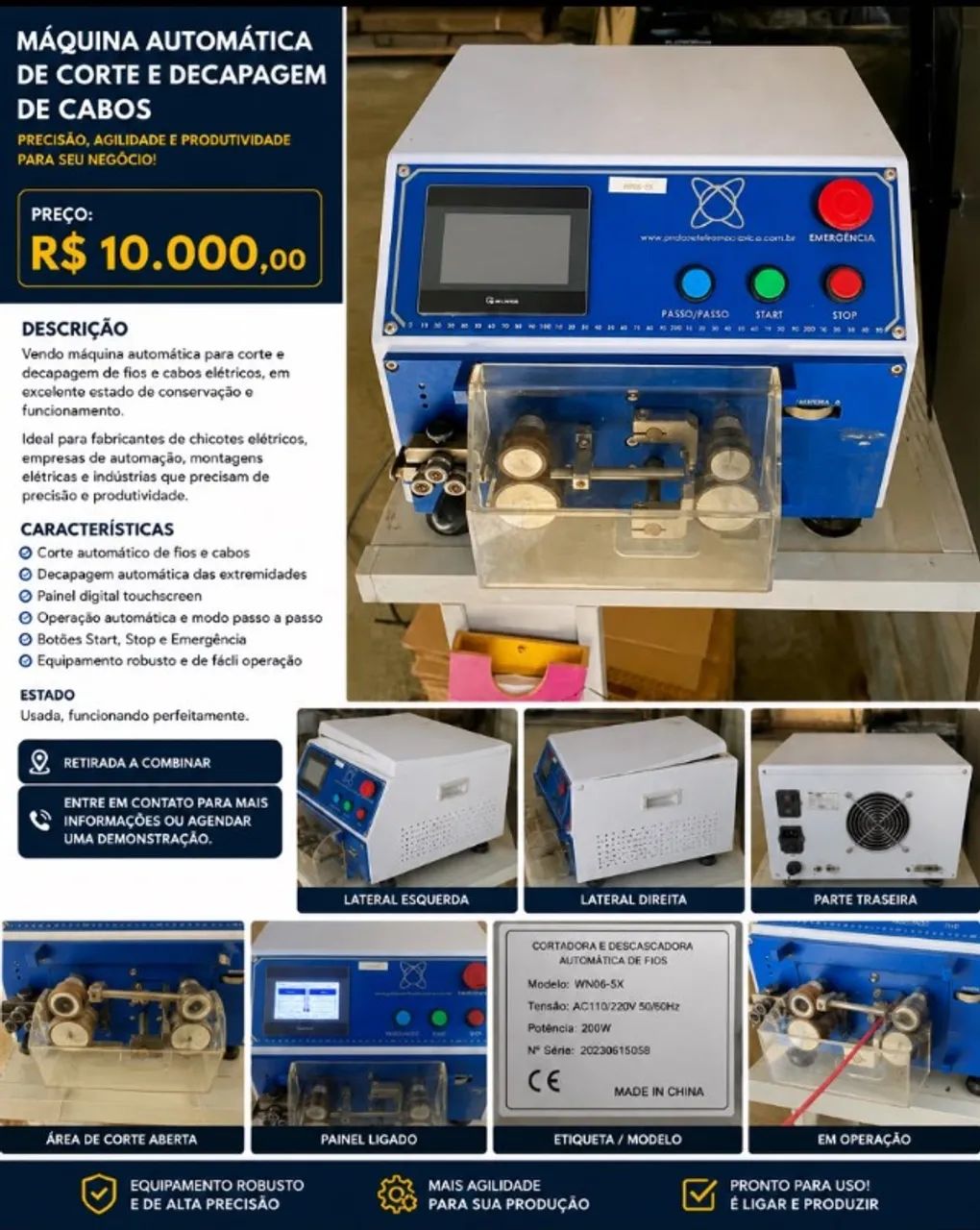 Vendo Máquina Automática de Corte e Decapagem de cabos