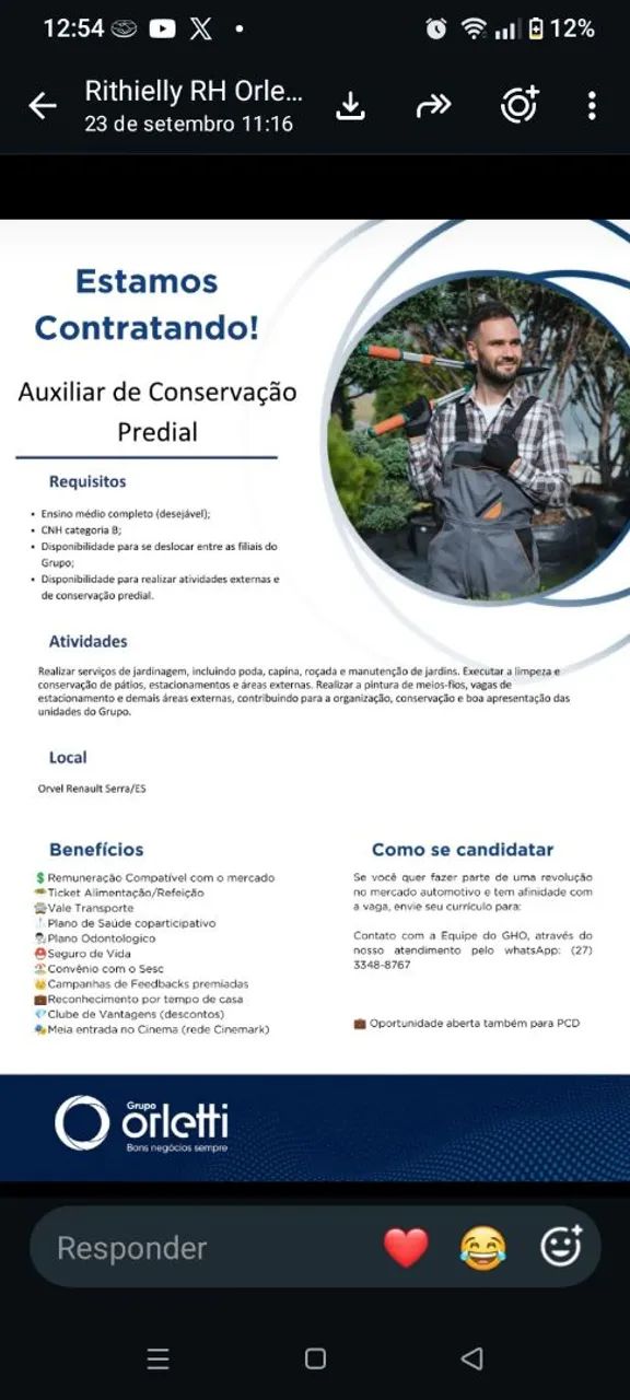 Vaga aux. Conservação predial