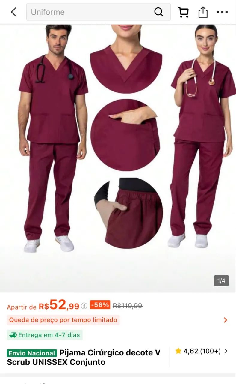 Scrub/roupa de hospital bordô - Foto 5