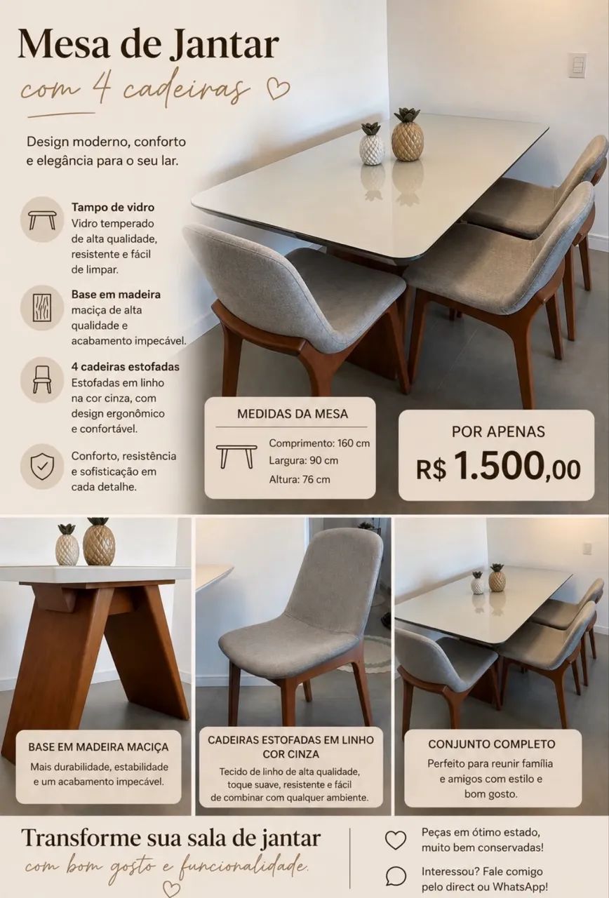 Mesa de jantar com 4 cadeiras