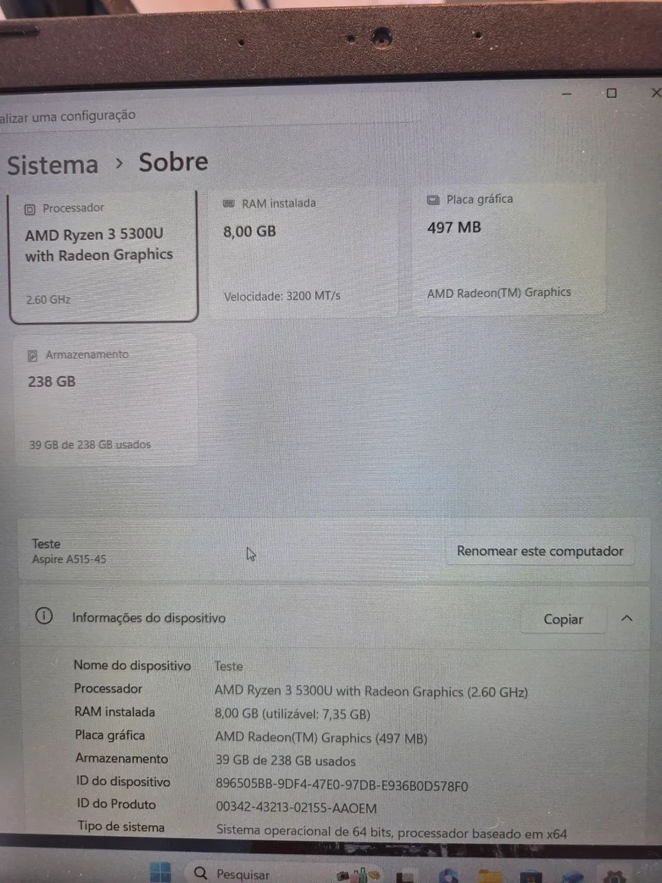 Notebook Acer Ryzen 3 5300U tela IPS Full HD - Foto 3