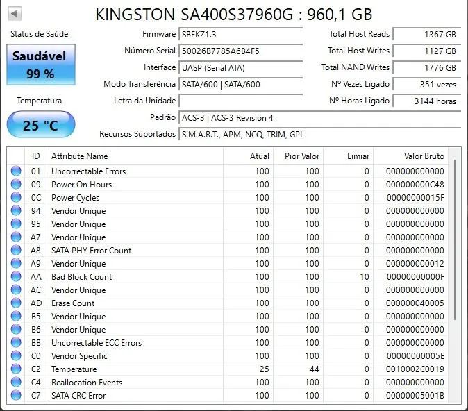 SSD Kingston 1TB Sata, 99% saudável  - Foto 3