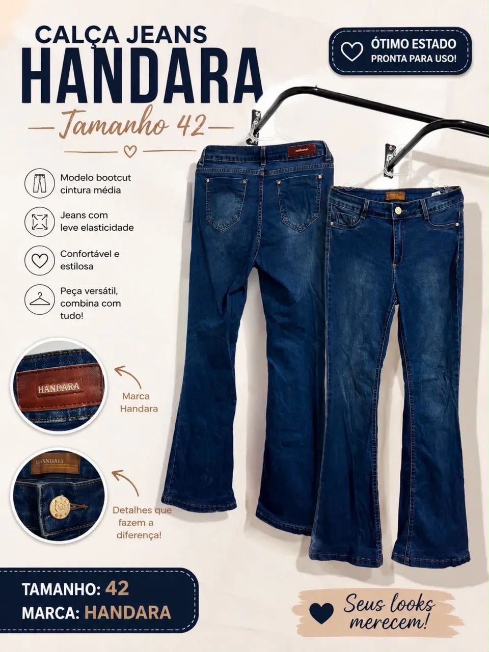 3 Calças Feminina Handara Tamanho 42 - Foto 2