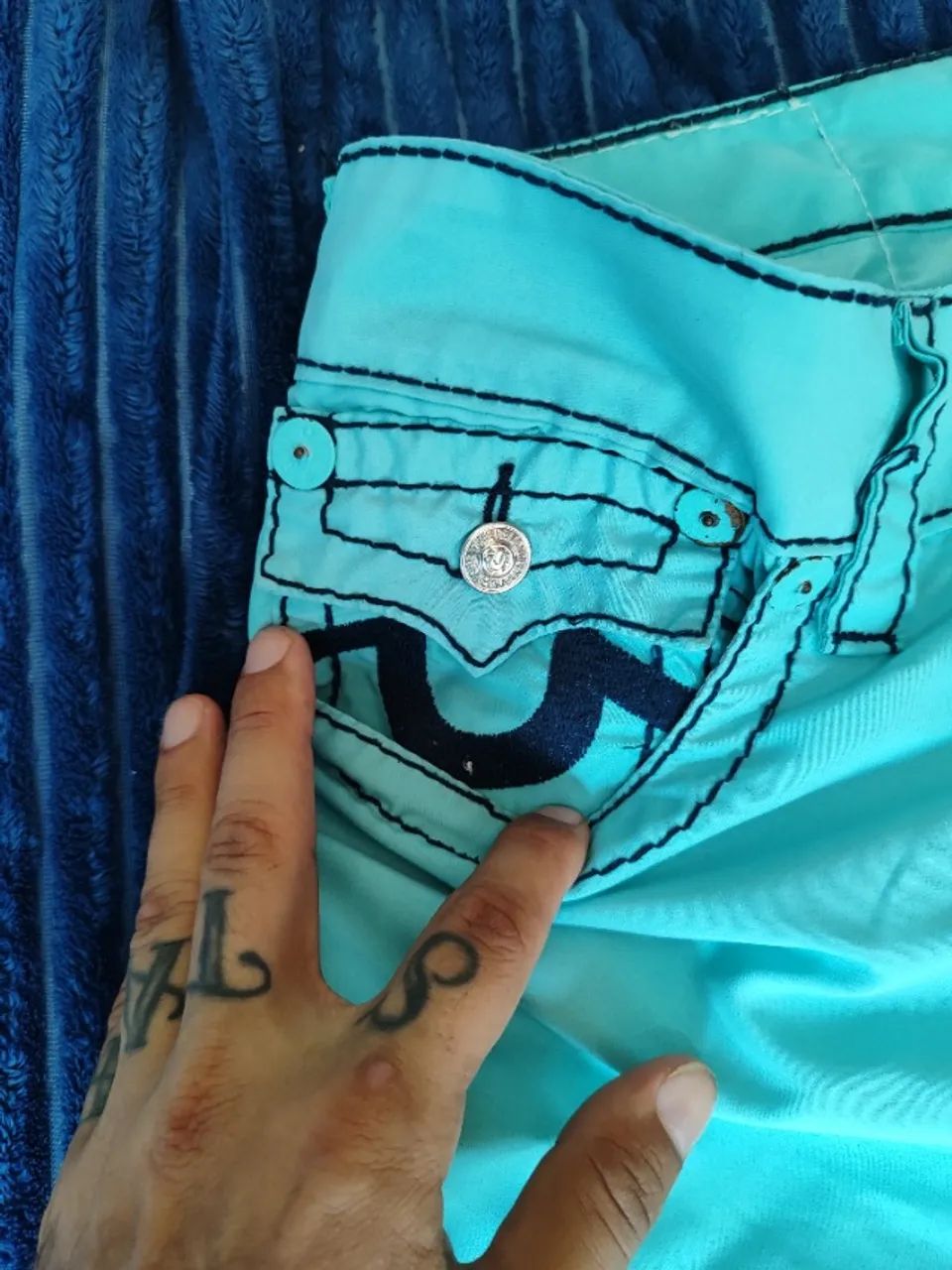 Bermuda True Religion Original Verde água / azul turquesa . - Foto 2