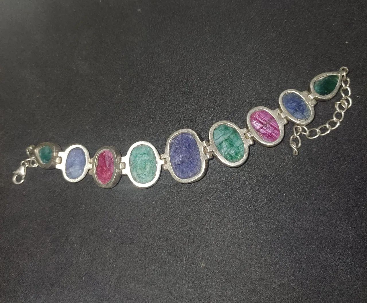 Pulseira de prata 925 com esmeraldas rubis e safiras - Foto 3