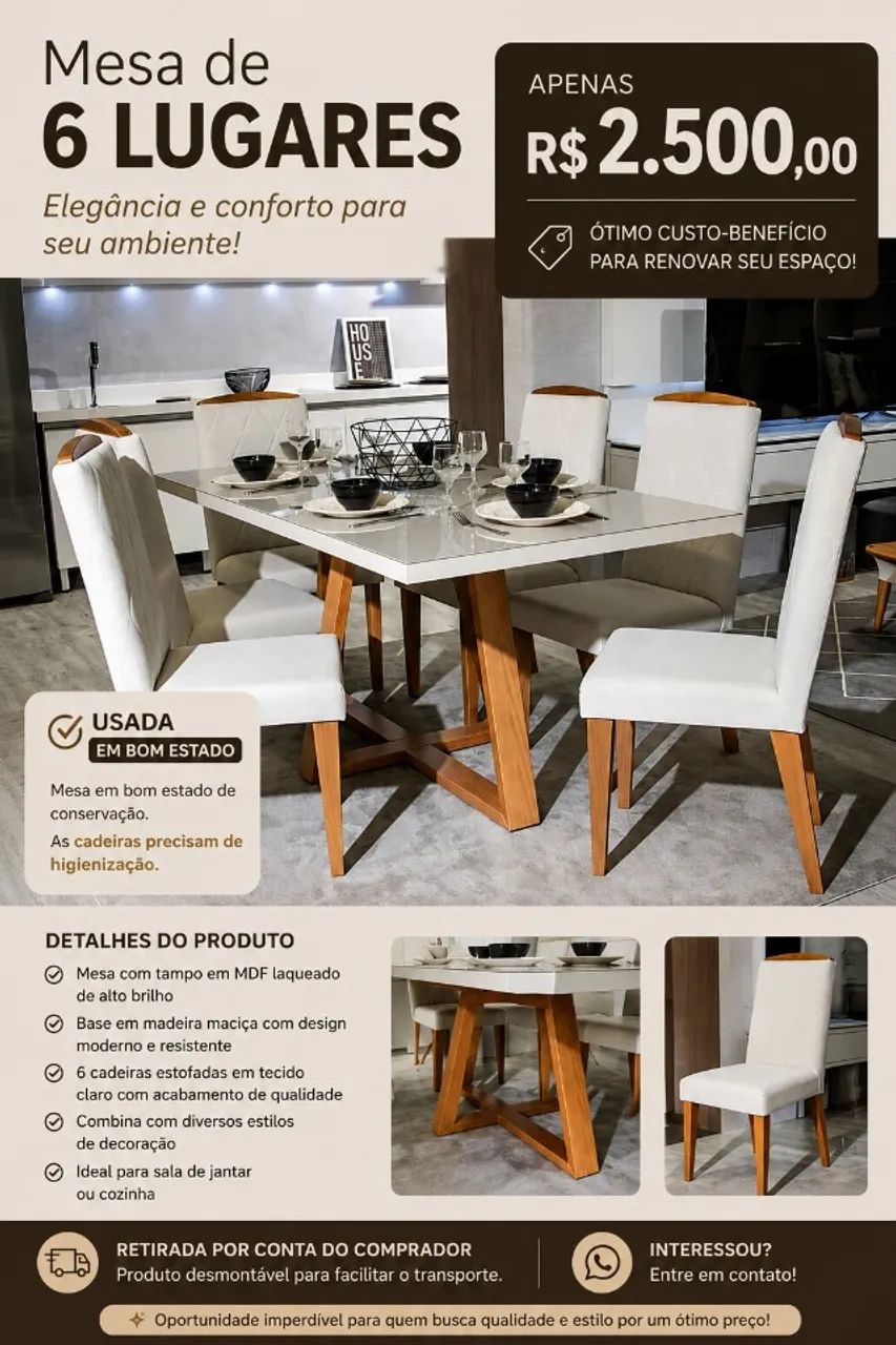 Mesa de jantar com 6 cadeiras 