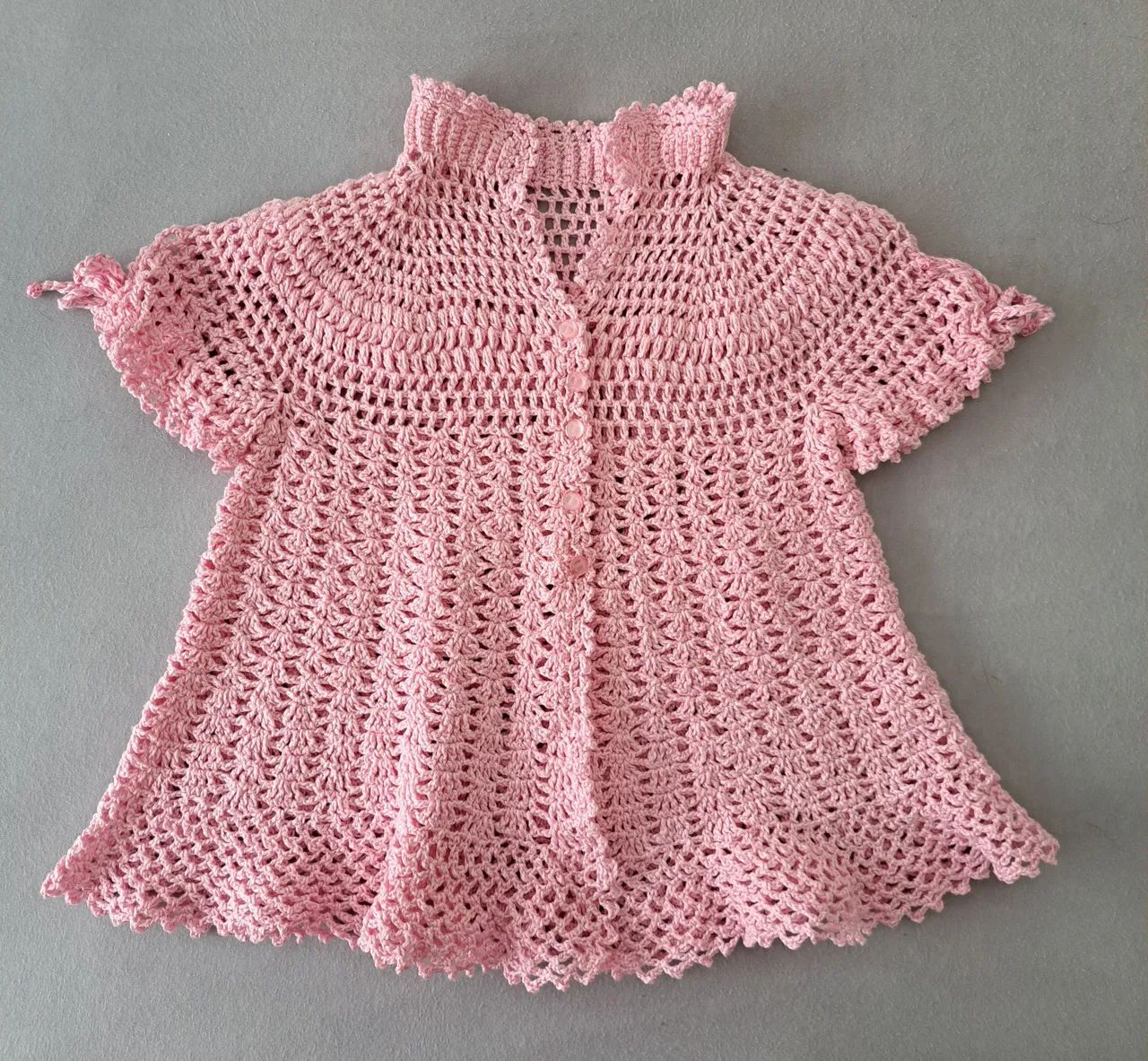 Vestido infantil de crochê rosa - 2 anos - artesanal