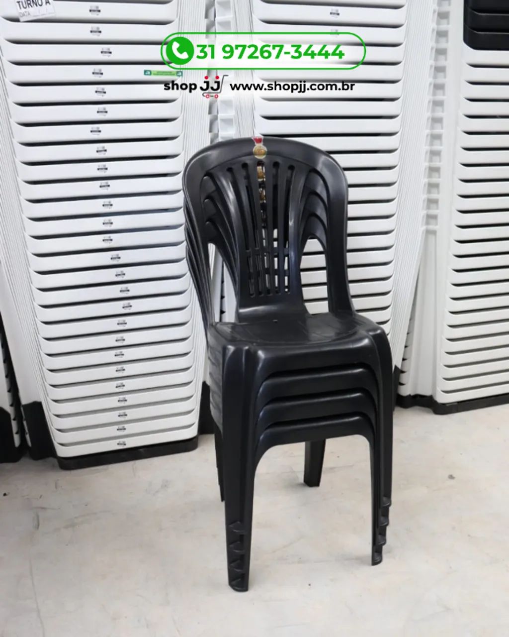 kit 4 Cadeiras de plástico preta 182kg