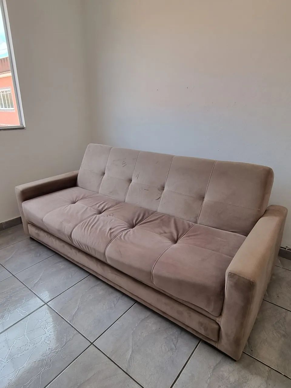 Sofá-cama 3 lugares bege - usado
