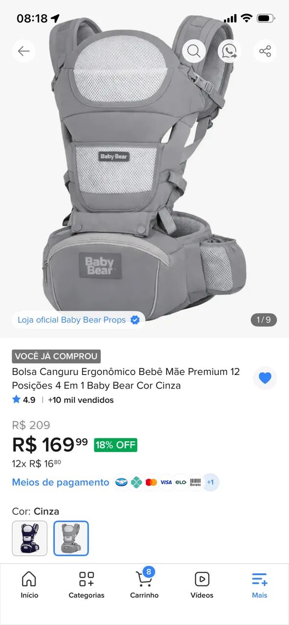 Canguru para bebê ergonômico premium 12 posições 