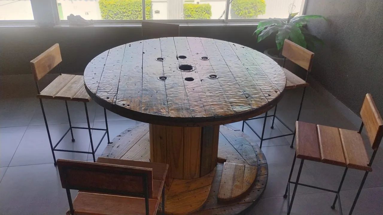 Mesa de carretel com banqueta  - Foto 3