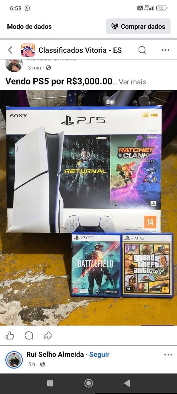 Vendo PS5 por R$3.000,00 contato: 27  * ou *.