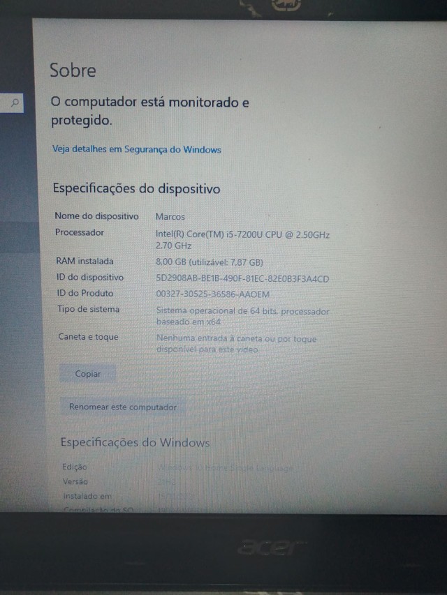 Notebook acer i5