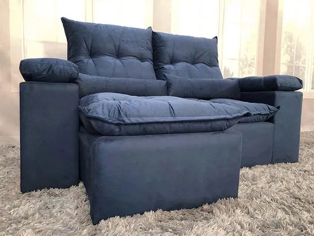 Sofá Retrátil Reclinável 1,80 m Azul a43 - Foto 2