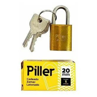Cadeado 20mm com 2 Chaves ,PILLER em aço inoxidável latonado