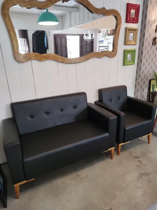 CONJUNTO NOVO COURO SINTÉTICO PRETO