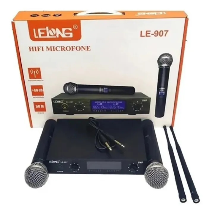 Microfone Sem Fio LE-30T - 2 Microfones de Mão - Ideal para Palestras e Eventos