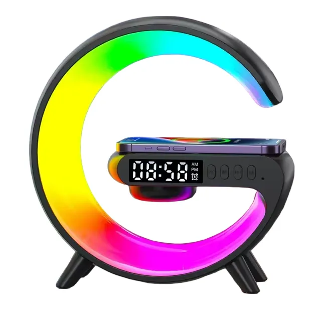 Luminária De Mesa Abajur De Quarto 4 Em 1 Carregador Indução Cor Da Cúpula Rgb Cor Da Estr