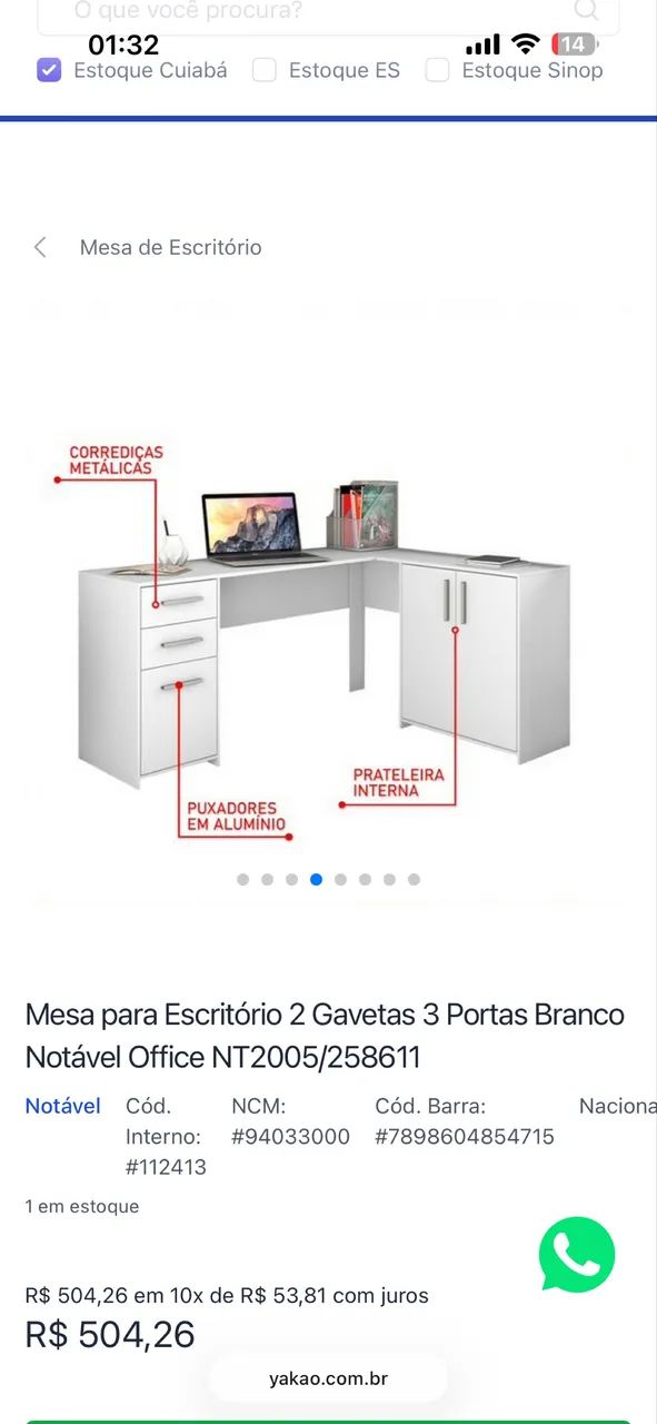 Mesa Escritório L 1,57m - Pronta Entrega! - Foto 5