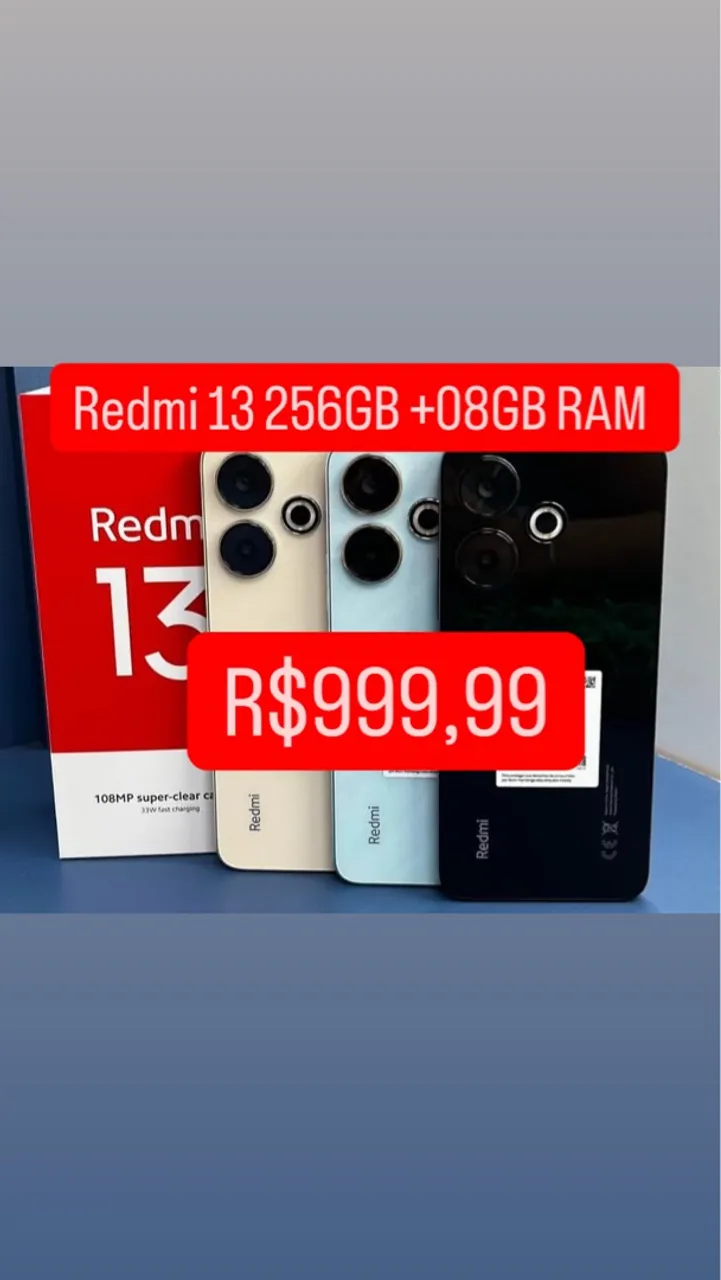 Smartphone Xiaomi Redmi 13 256GB 8GB RAM Dual SIM Novo Garantia 