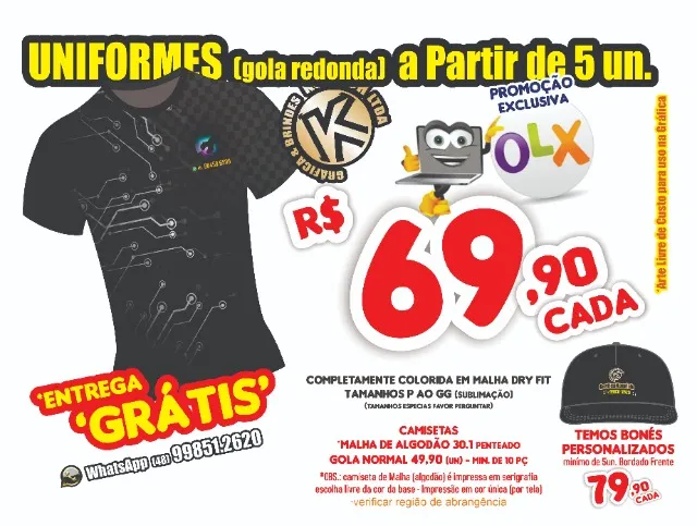 Camiseta Uniforme *Frete Grátis *A Partir 34,90 *Malha Dry Fit *Min. 5un.*Gd Florianópolis