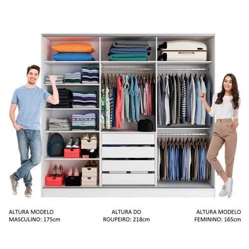 Guarda-Roupa Casal 100% MDF Madesa Royale 3 Portas de Correr Branco - Foto 3