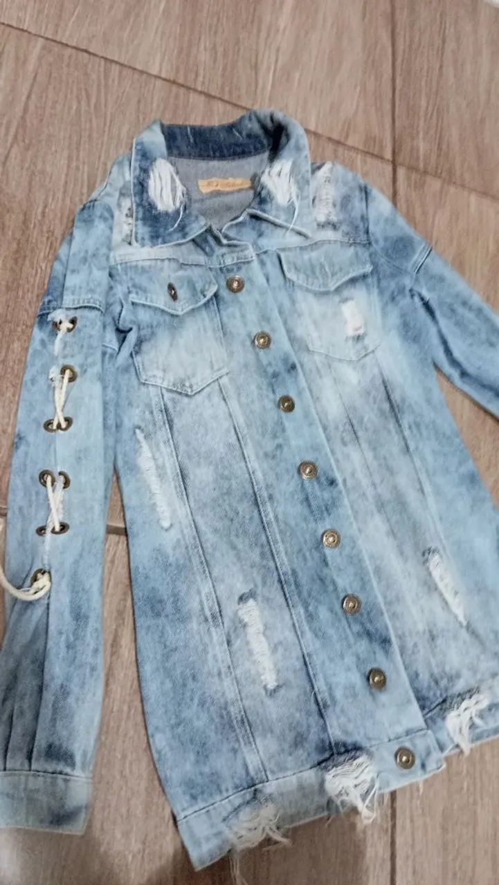 Maxi Jaqueta Jeans Destroyed,estado de nova ,Tam M 38/40 - Foto 2
