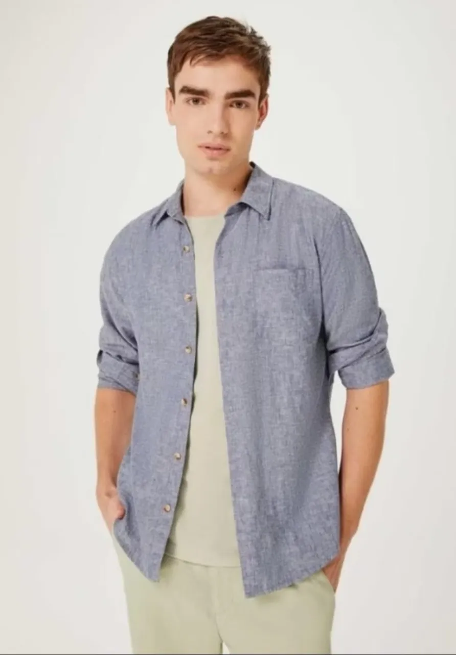 Camisa Masculina Manga Longa em Linho - Hering - kgnp
