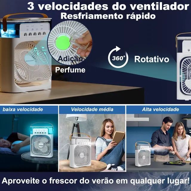 Mini Ventilador Silencioso Portatil Umidificador De Ar climatizador Com Led  - Foto 5