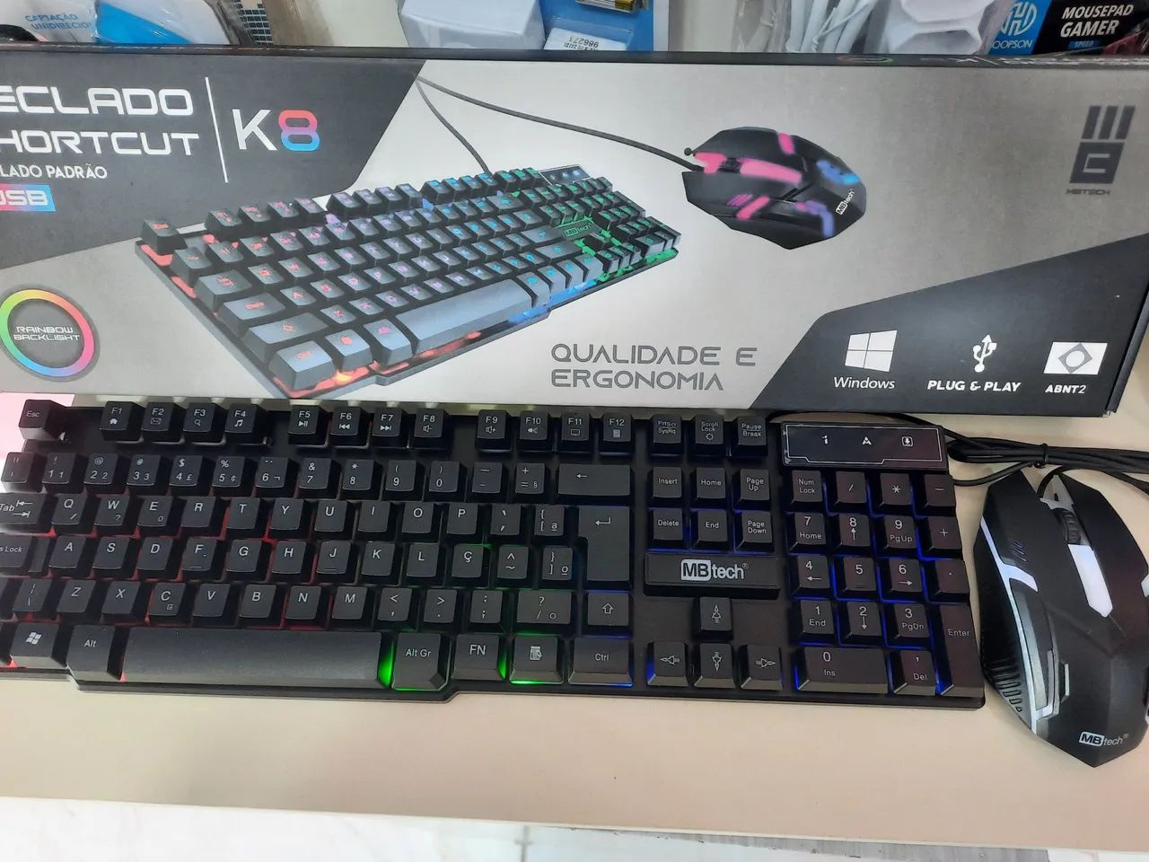 Kit Teclado e Mouse Gamer K8 com Backlight RGB