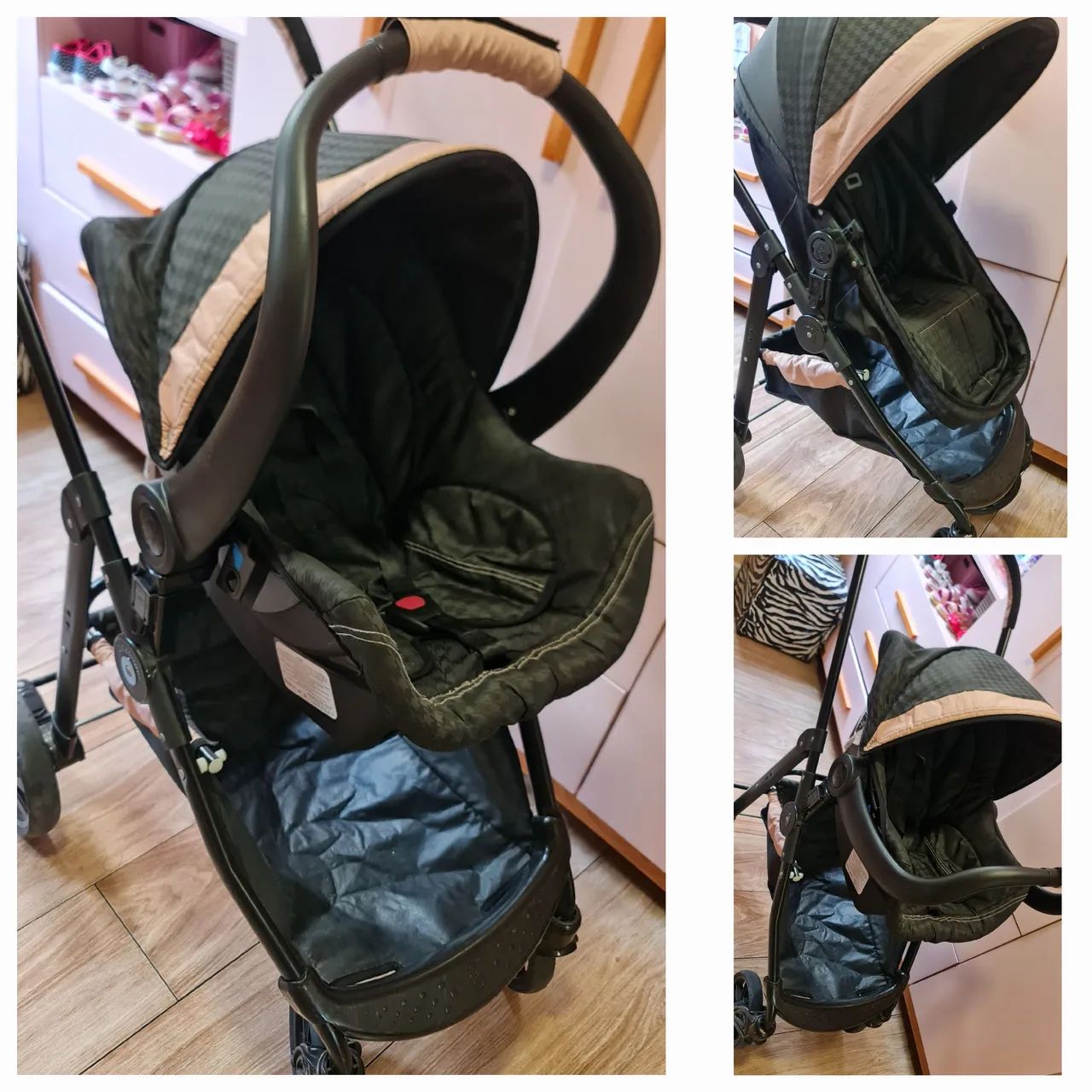 Carrinho Galzerano com bebê conforto 