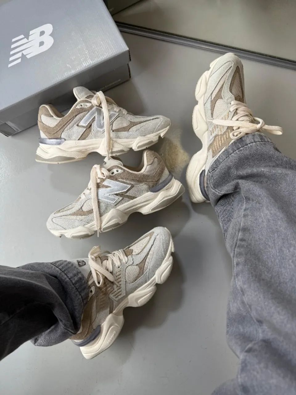 Tênis New Balance 9060 Bege Unissex Couro - Foto 5