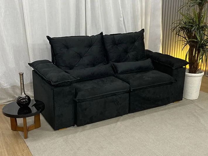 Sofá Retrátil 2 Lugares 200cm Veludinho Preto - Foto 2