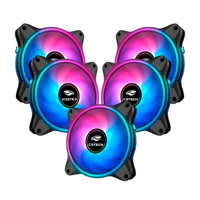 Kit 5 Cooler Fan 120mm C3Tech C110F250 com Controladora e Controle ARGB 3P 5V - WZetta - Foto 2