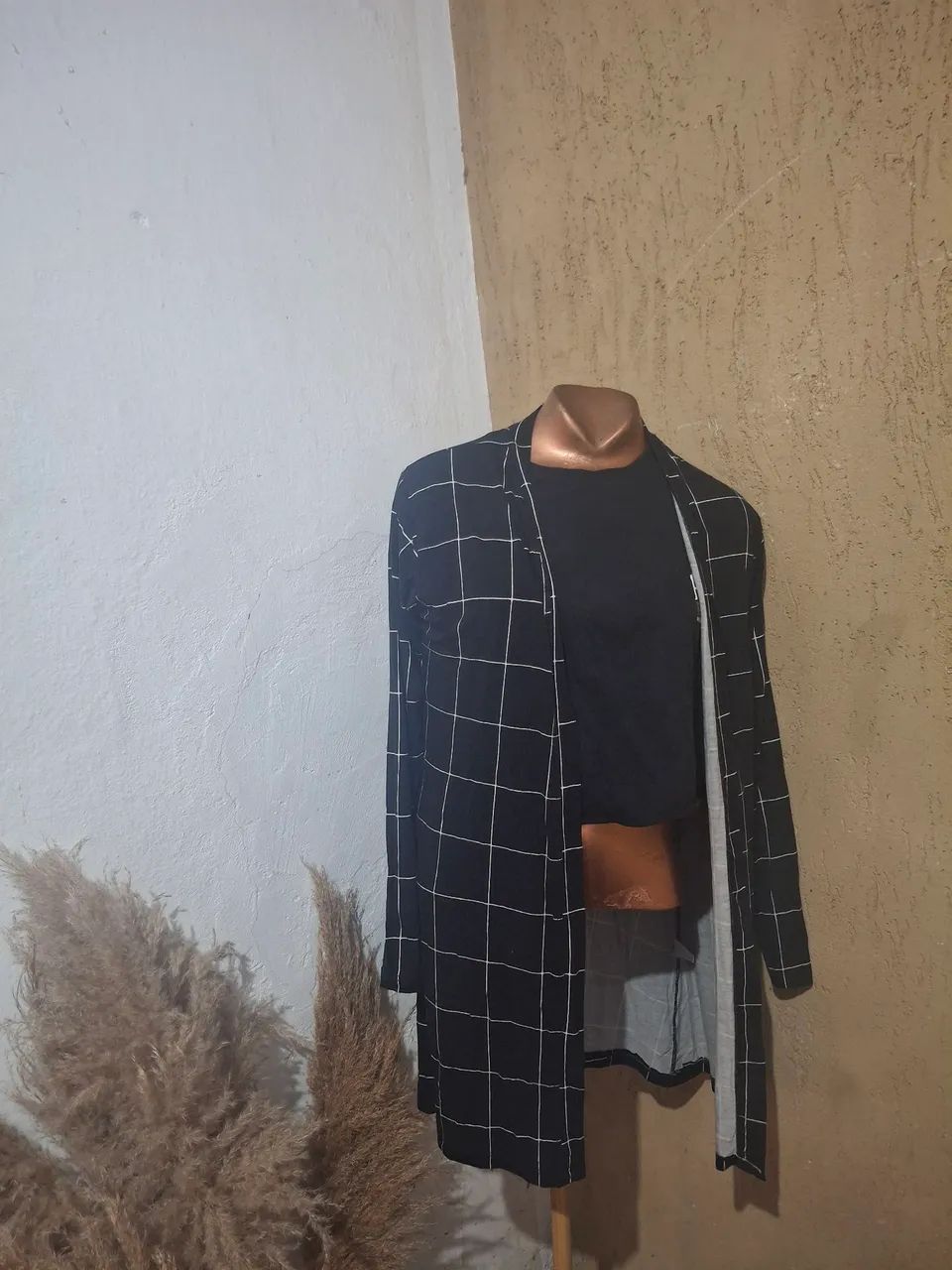 Cardigan xadrez preto e branco tm M serve P - Foto 3