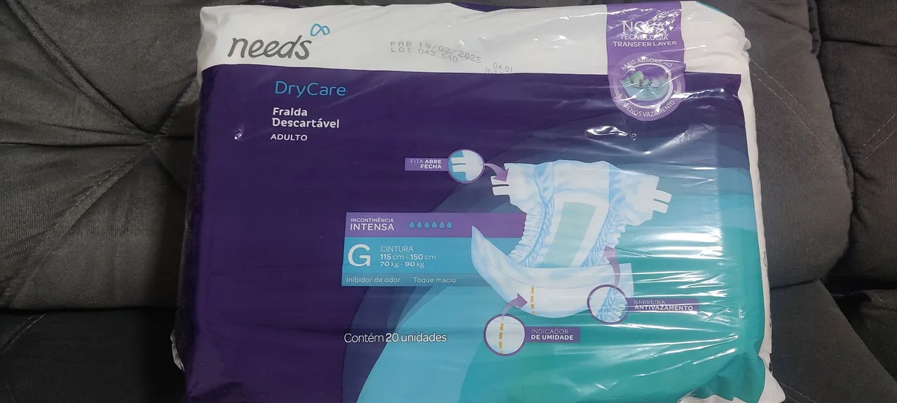 Fralda Descartável Adulto Needs DryCare G - 20 Unidades