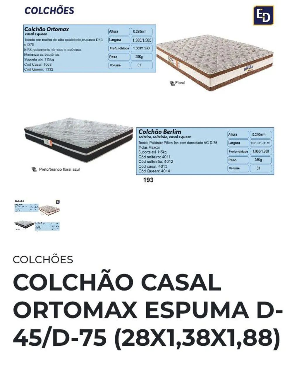 Colchão Casal Ortomax espuma D45