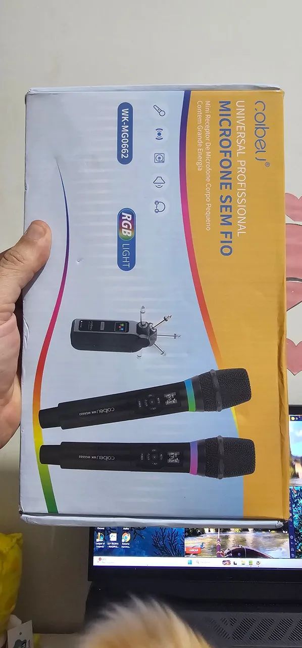 Microfone Duplo sem fio. Com bateria recarregável.  Equalização. 