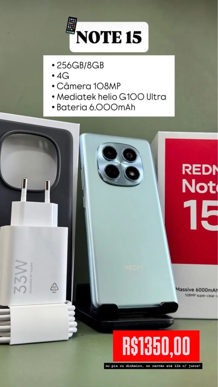 CELULAR REDMI NOTE 15 4G 256GB+8GB RAM LACRADO ENTREGA RÁPIDA GRÁTIS 