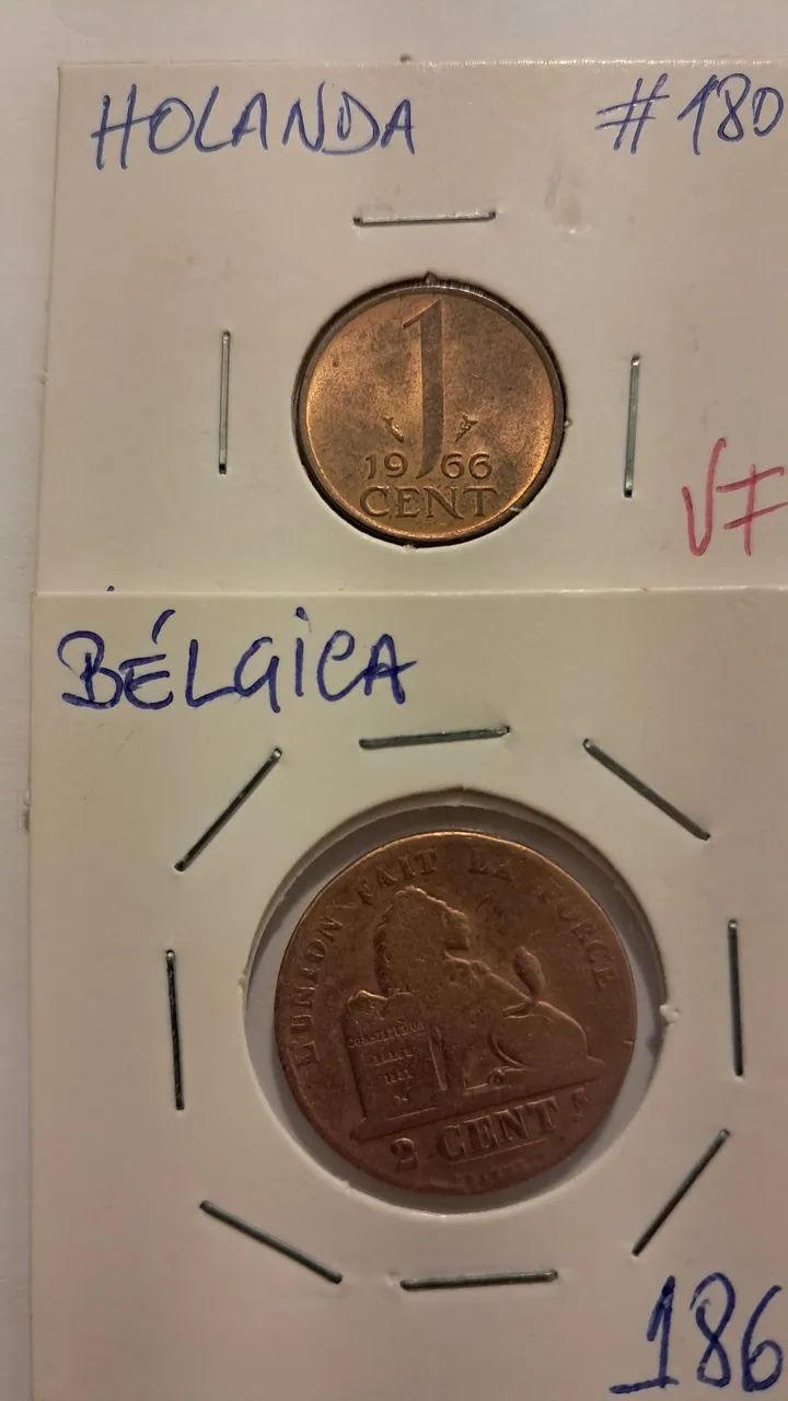 Duas moedas antigas europeias (1864 e 1966). MAIS uma moeda de BRINDE!
