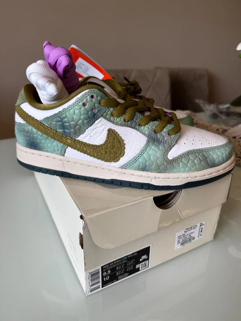 Nike SB Dunk Low Pro White and Pacific Moss - Alexis Sablone