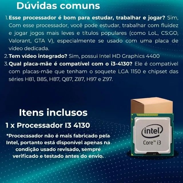 Processador Intel Core i3-4130 3.40GHz 3MB Cache LGA1150 OEM Desktop pode retirar no local - Foto 2