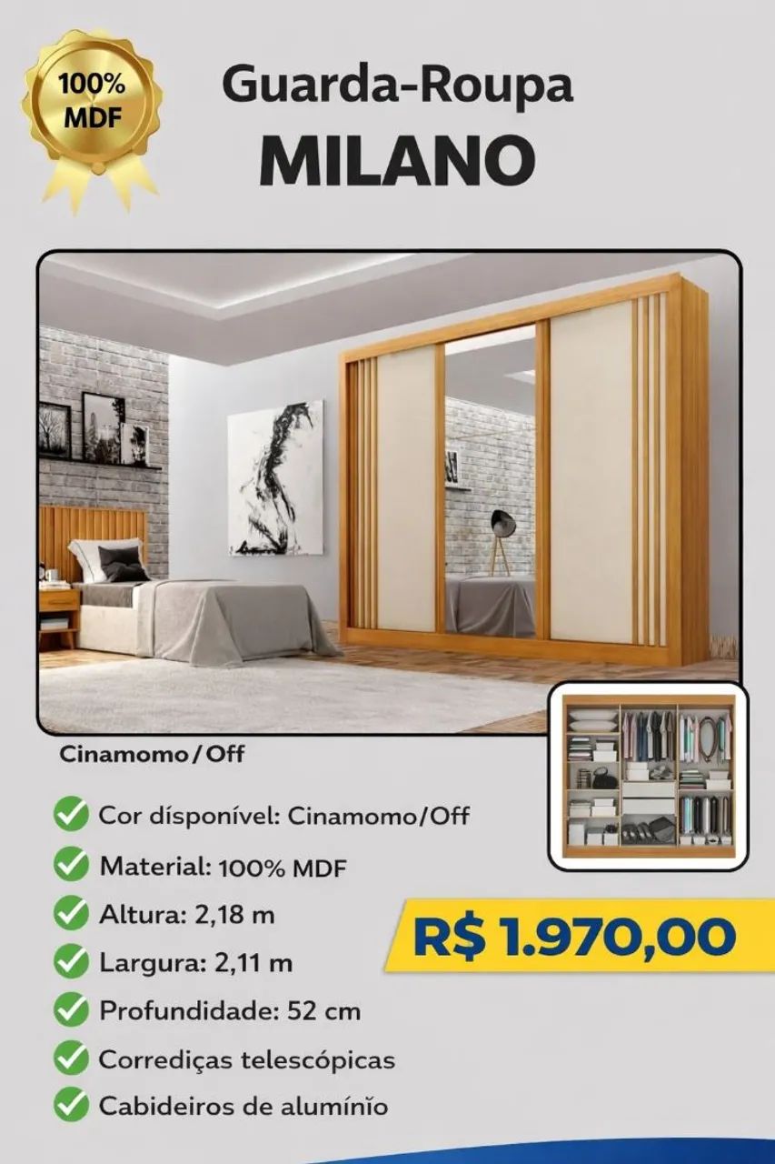Guarda Roupa Moderno com Espelho e Design Amadeirado - Foto 3
