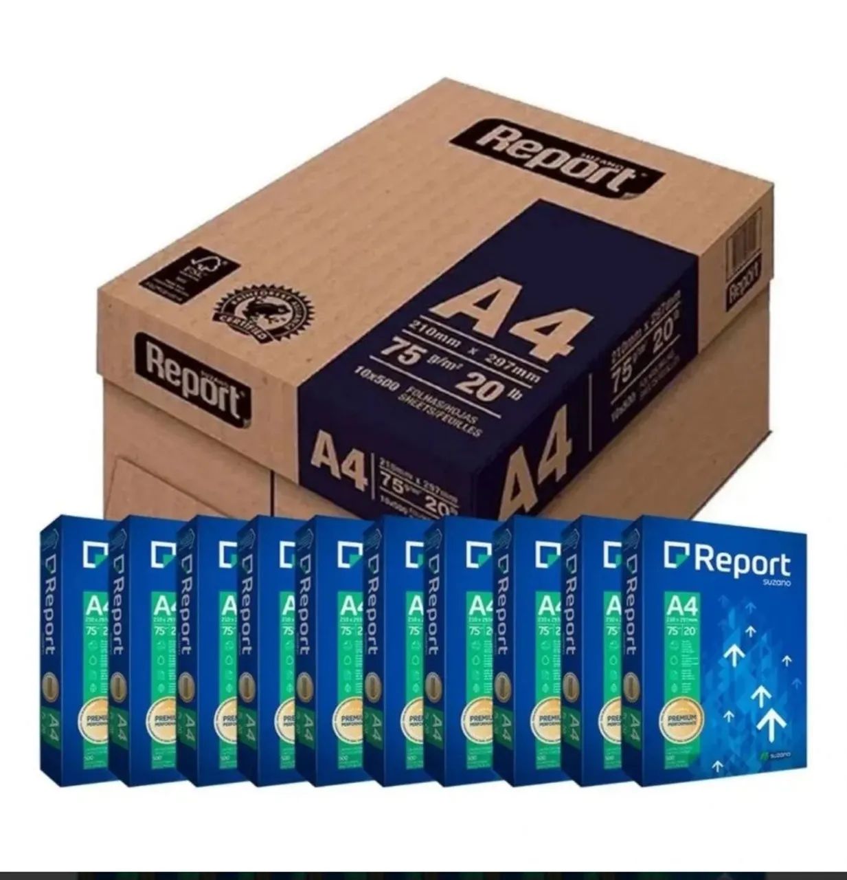CAIXA DE PAPEL A4 COM 10 RESMAS REPORT