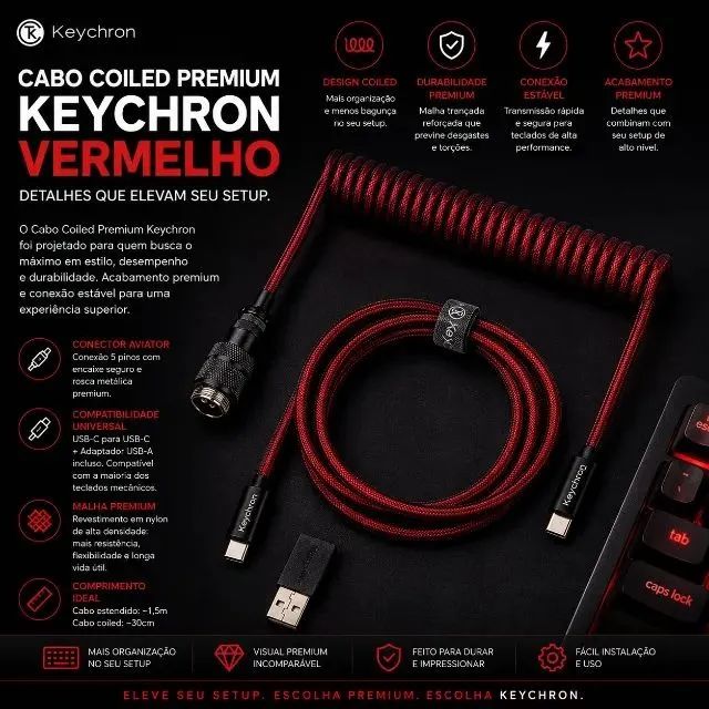 Cabo Coiled Premium Keychron Vermelho (SP)